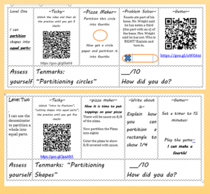 Example of student pathway. Starting point is determined by pre-assessment. Student moves through the pathway at their own pace. There are formative assessments along the way to assess student mastery.